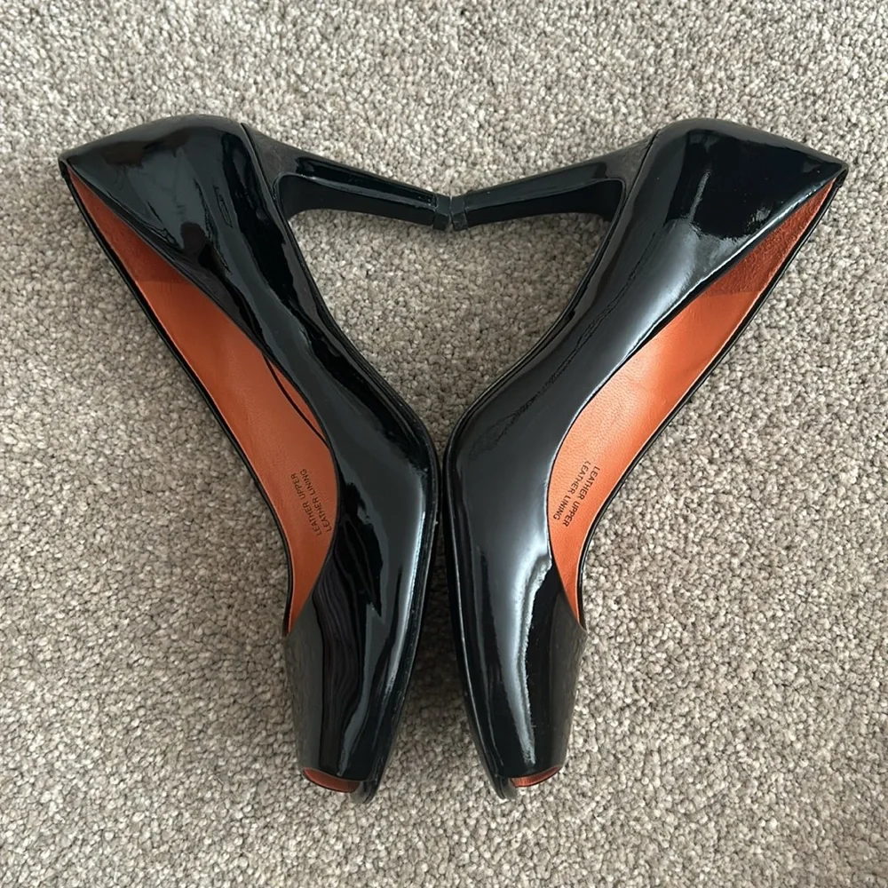 Via Spiga Black Patent Leather Peep Toe Pumps Size 6